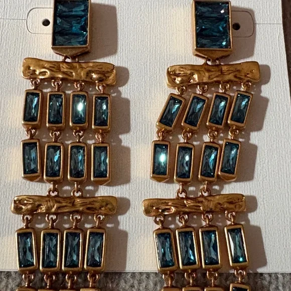 Kendra Scott Teal Chandelier Statement Earrings-Gold Tone-NWT - Picture 2 of 3